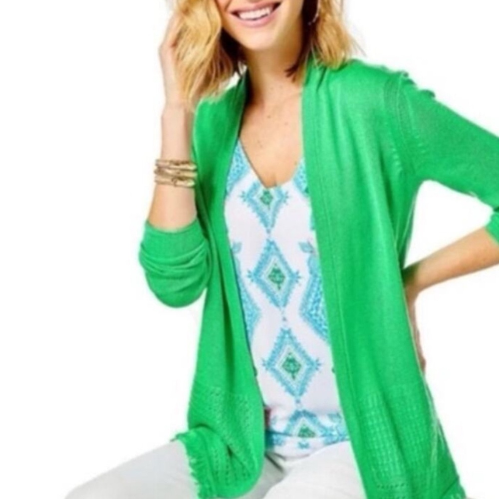 Lilly Pulitzer Green Noble Fringe Cardigan